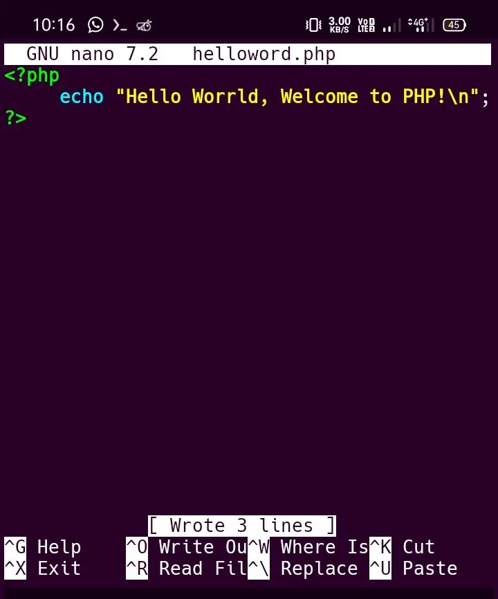 Helloworld program in php